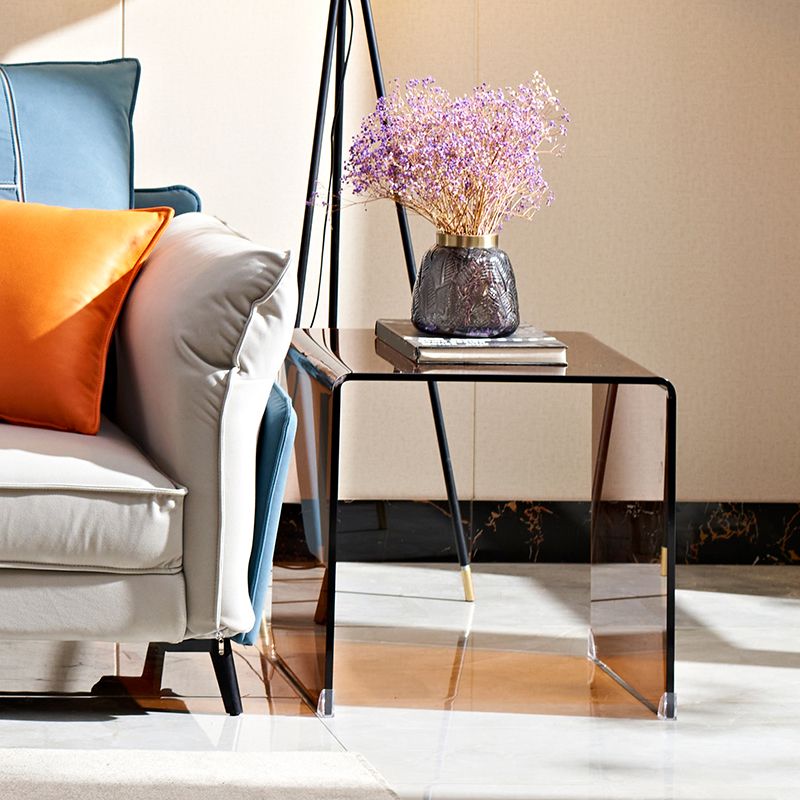 Modern Brown Sled Corner Table Square Glass Side End Table for Living Room