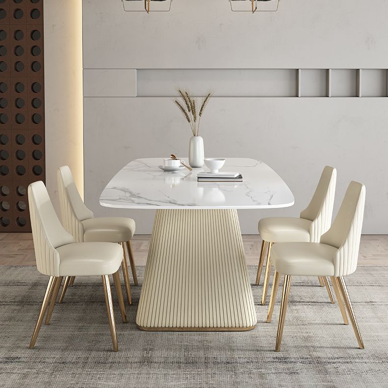 Nordic 1/2/5/7 Pieces Dining Set Sintered Stone White Table with Leather Chairs Dining Set