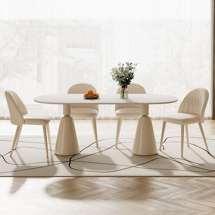1/5 Piece Oval Shape Stone Top Dining Room Chair Set in White