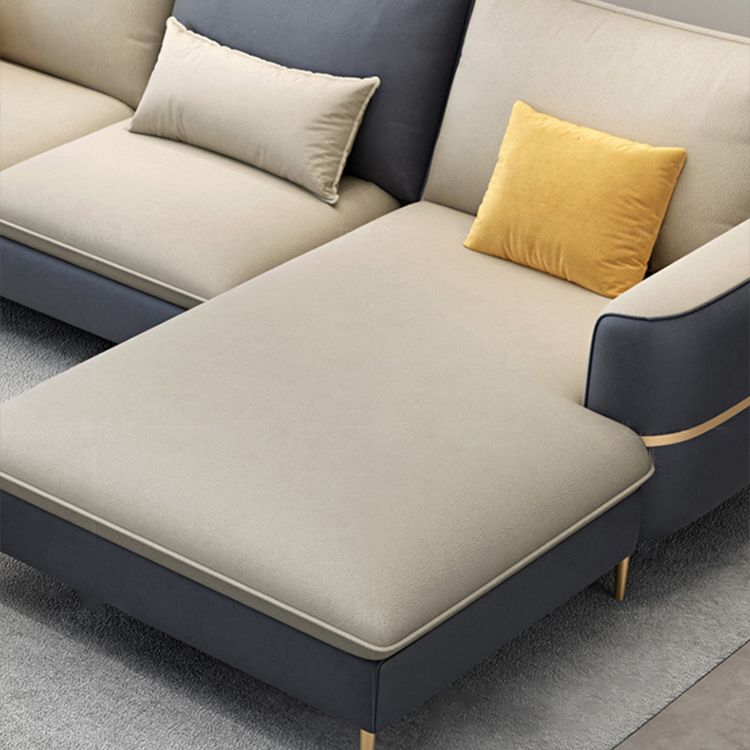 Contemporary Recessed Arm Sofa with Pillows Back and Golden Legs