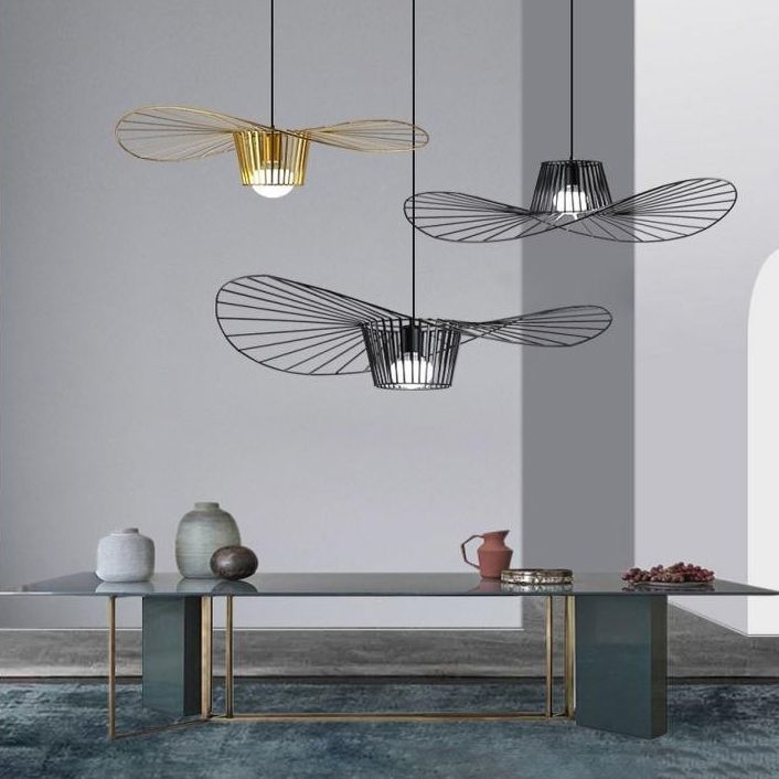Metal 1 Light Pendant Light Nordic Modern Simple Hat Cage Hanging Lamp for Living Room