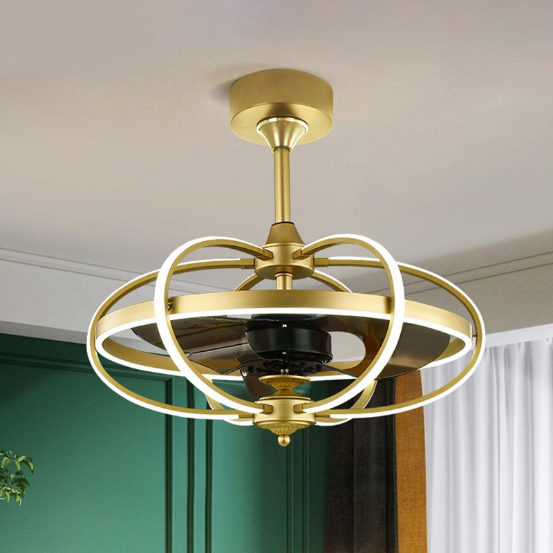 Silber/Weiß/Gold Oval Cage Semi Flush Mount Simplicity LED Silicon Hanging Lüfter Licht mit 3 braunen Klingen, 19,5 "H