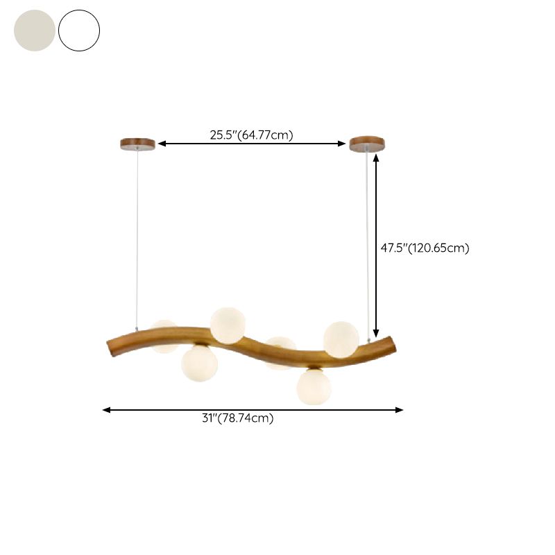 Wood and Glass Hanging Light Modern Island Light Fixture for Dining Room