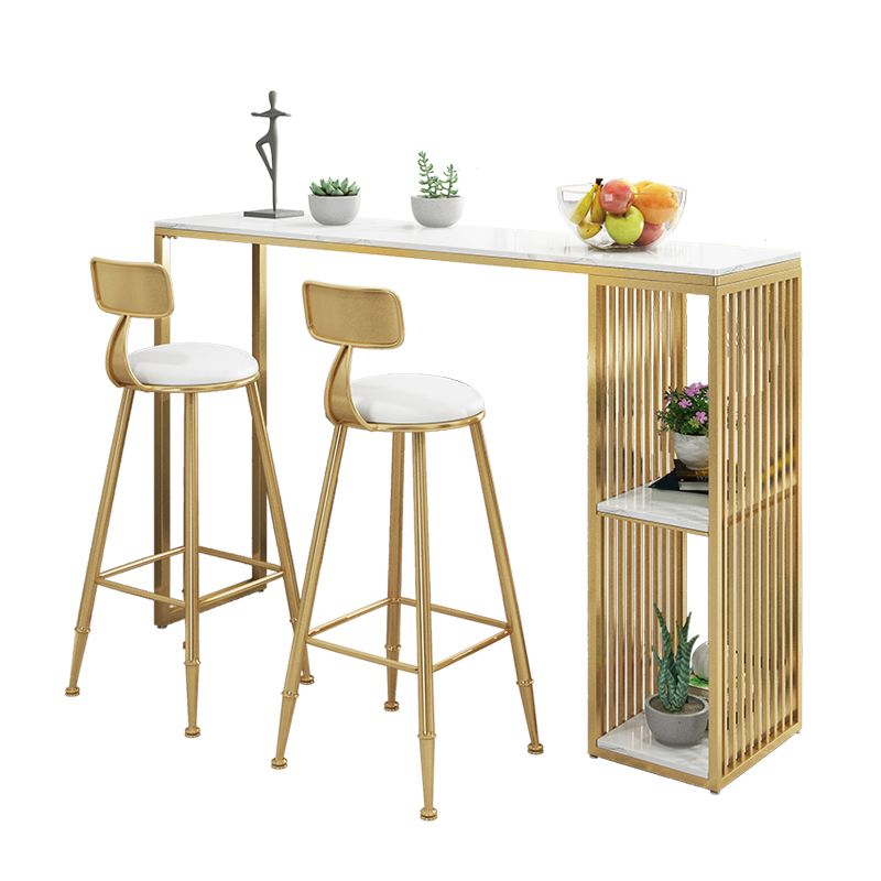 Glam Storage Bar Pub Table Set 1/2/3 Pieces Rectangle White Stone Top Bar Set