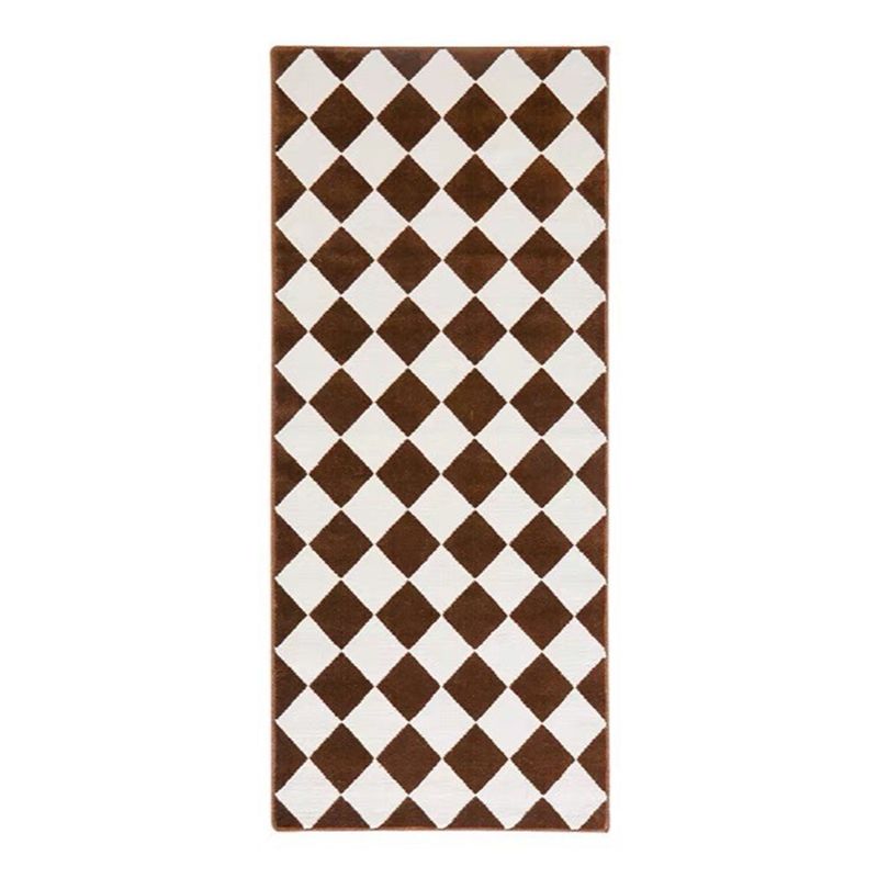 Alfombra de estampado de cuadrícula marrón oscuro alfombra simple alfombra de respaldo sin deslizamiento para sala de estar para sala de estar