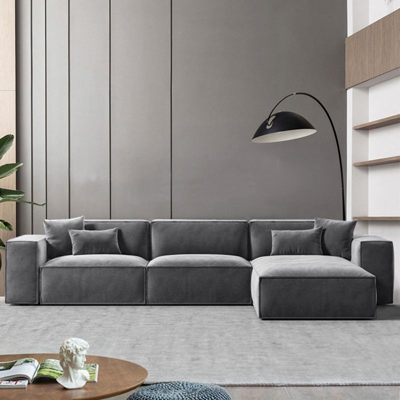 Square Arm Sectional Sofa Gray 4-seat Sofa & Chaise with 4 Pillows