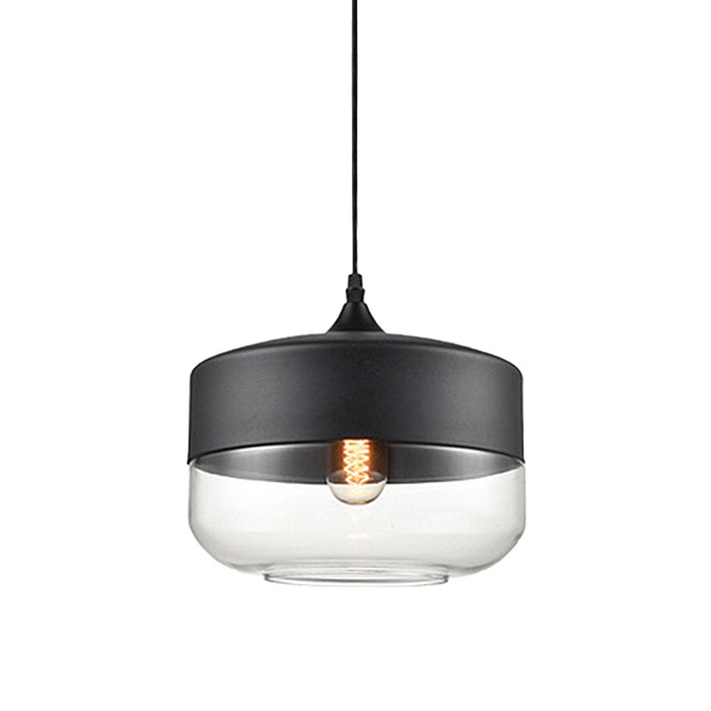 5 "/ 7" / 8 "de large tambour / cylindre / pot transparent en verre transparent pendant moderne 1 clair de suspension blanche / noir clair