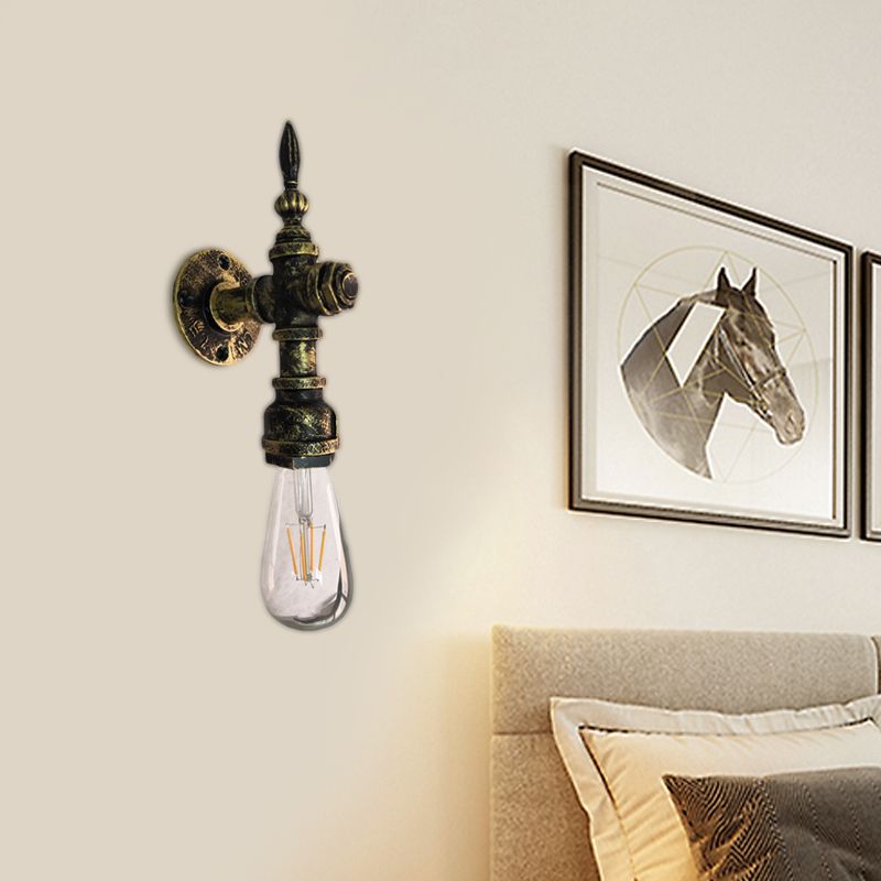 Plonzón de bronce de bronce apliques desnudo 1 luz de estilo de pared de estilo rústico con diseño de tubería de agua para restaurante