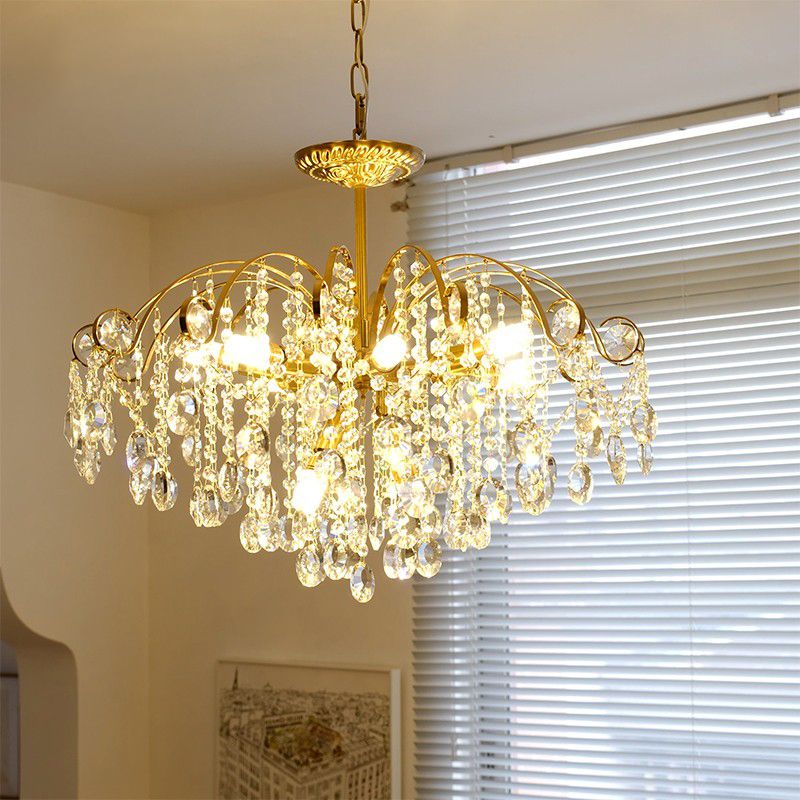 American Style Branch Chandelier Crystal 6 Lights Hanging Light for Bedroom