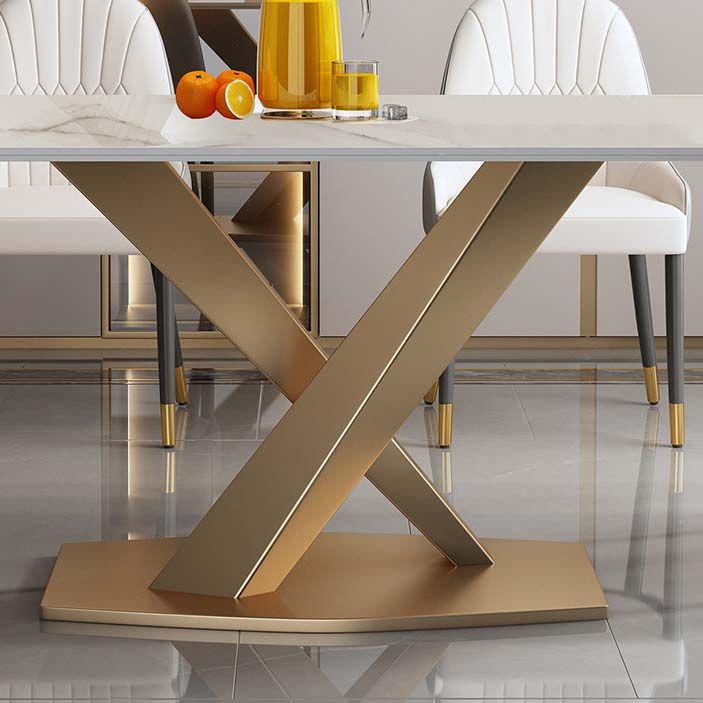 Glam Style Sintered Stone Table Rectangle Table with Metal Legs for Home