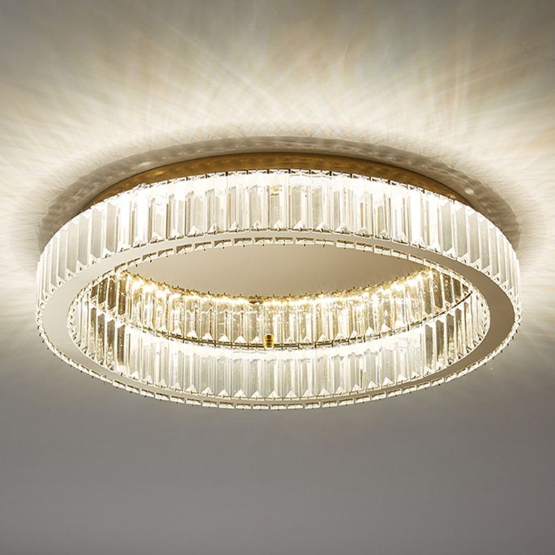 Circle Flush Mount Ceiling Light Fixtures Modern Crystal Ceiling Mount Chandelier for Living Room