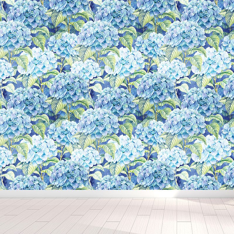 Extra Large Tropical Mural Wallpaper in Blue Flower Pattern Wall Decor, Custom Printed