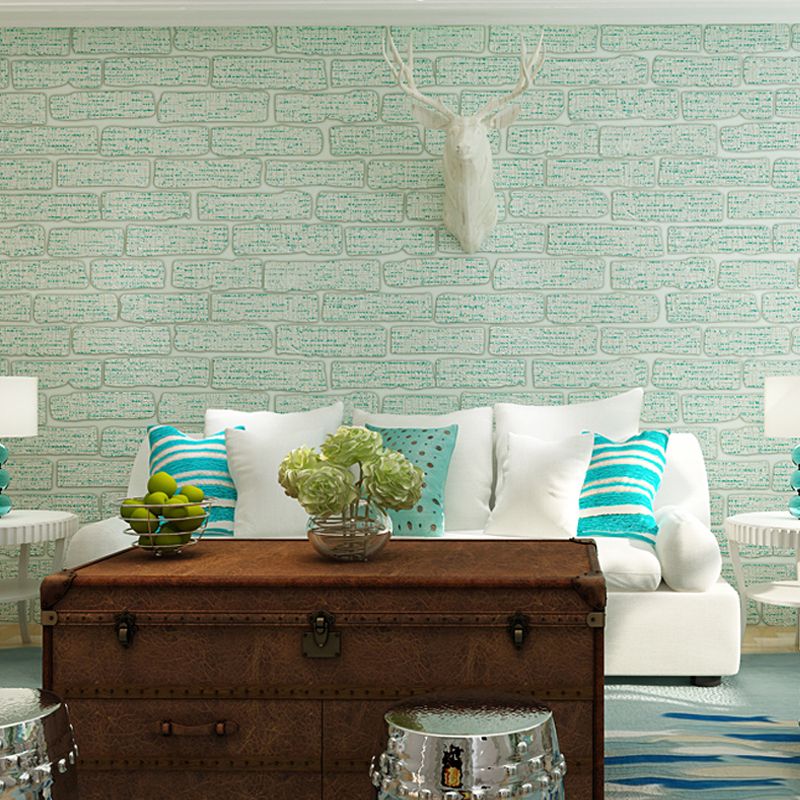 Construction Brick Wallpaper Roll Contemporary Flock Wall Covering in Dark Color