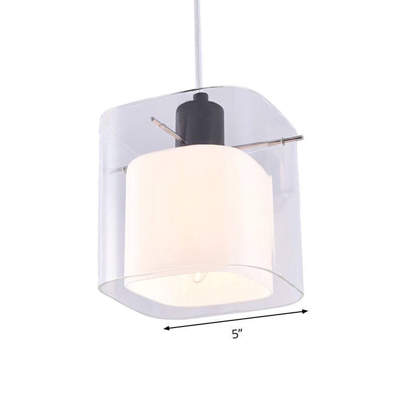 Luz cuadrada de luz colgante de vidrio transparente y blanco 1 cabeza de techo de colgante negro