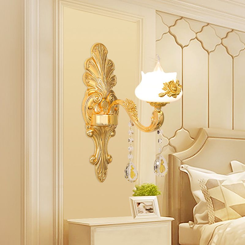 Verweerde zink gearceerde wandlicht vintage imitatie jade gang muur gemonteerde lamp met kristal accent