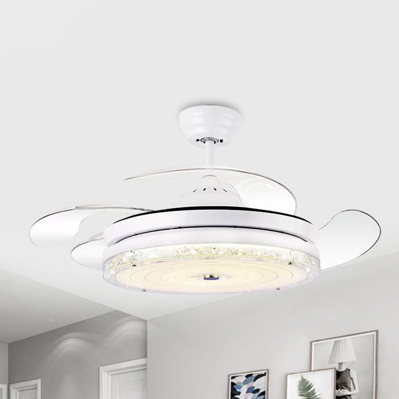 4-Blade-Kreis Deckenventilator Leuchten Leuchten Minimalismus Schnitt Kristall 19-Zoll