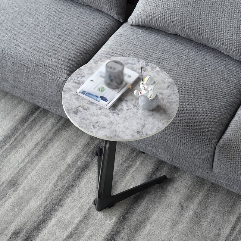 1 Single Round Pedestal Slate Coffee Table for Living Room with Steel Legs