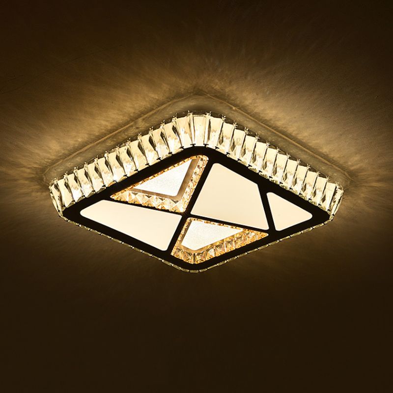 White LED Ceiling Flush Light Modernist Crystal Square Flush-Mount Light Fixture for Bedroom