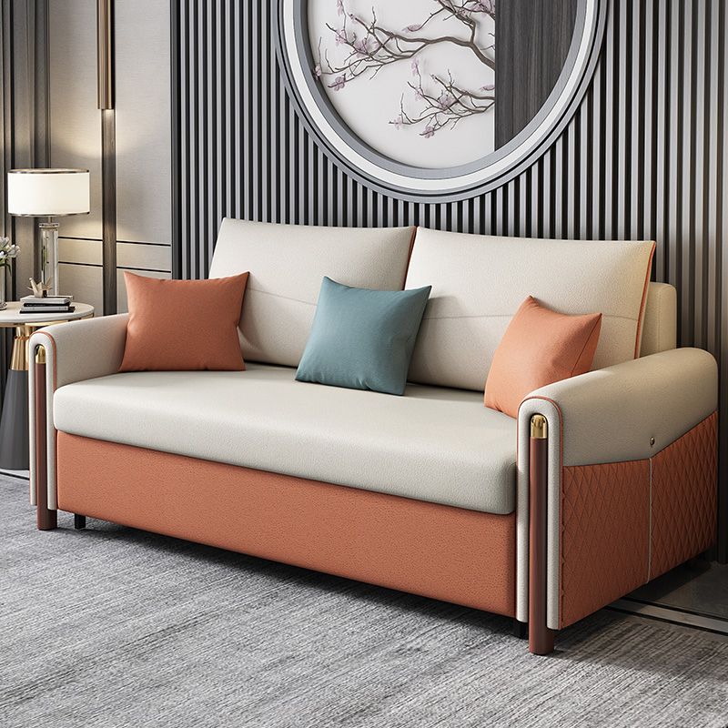 Contemporary 33.46" H Faux Leather Square Arm Sofa Bed for Apartment