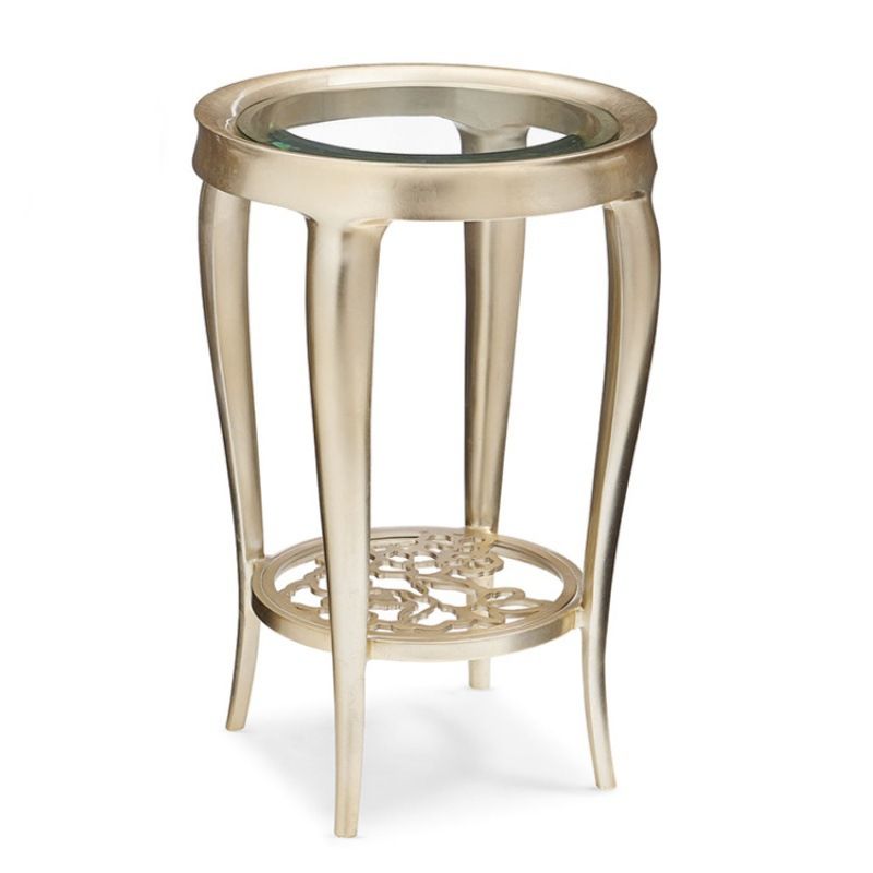 23.6"/17.7"H Modern 4 Legs Steel Base Glass Round Coffee Table with Shelf