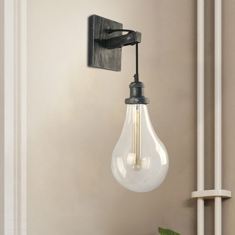 Exposed Bulb Wine Club Wall Sconce Vintage Clear Glass Single Bulb Black Wall Mounted Lamp