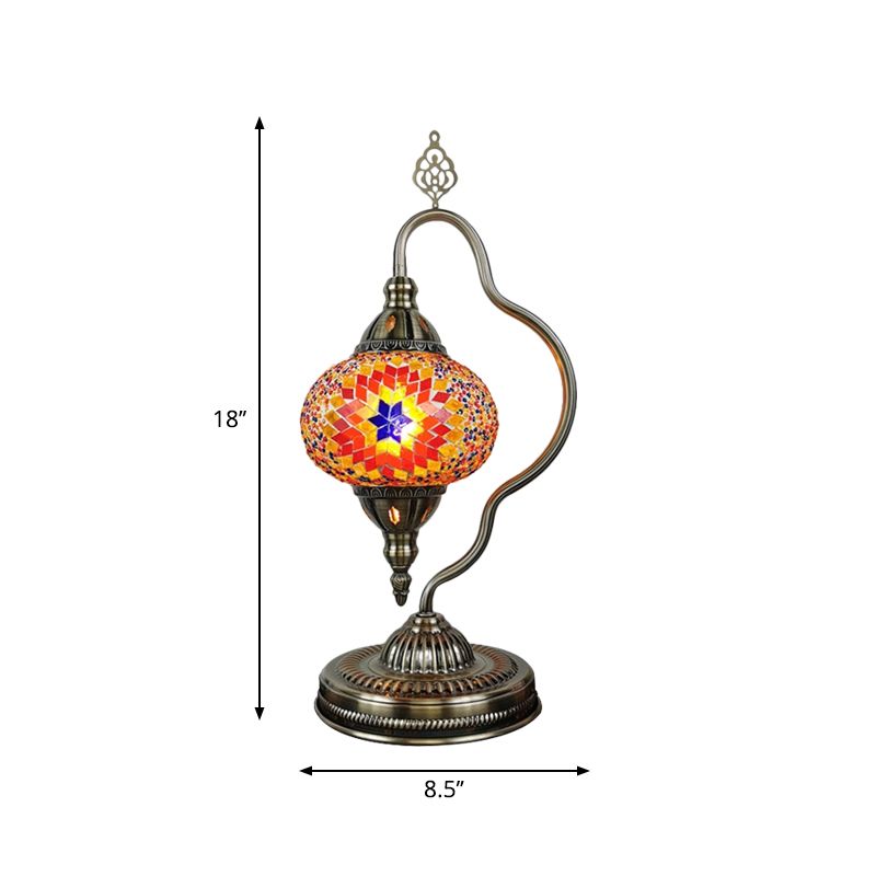 Stained Art Glass Globe Table Lamp Art Deco 1 Head Restaurant Night Light with Curvy Arm in White/Red/Yellow