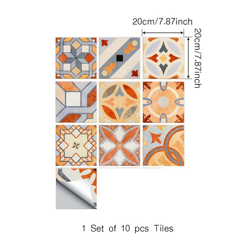 Boho Mosaics Tile Stick Wallpaper Panel Orange-Blue Kitchen Wall Covering, 8' x 8"