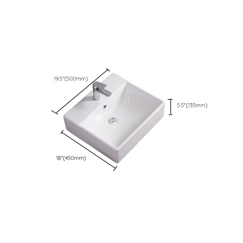 Bathroom Sink White Rectangle Overflow Ceramic One Hole Sink with Faucet