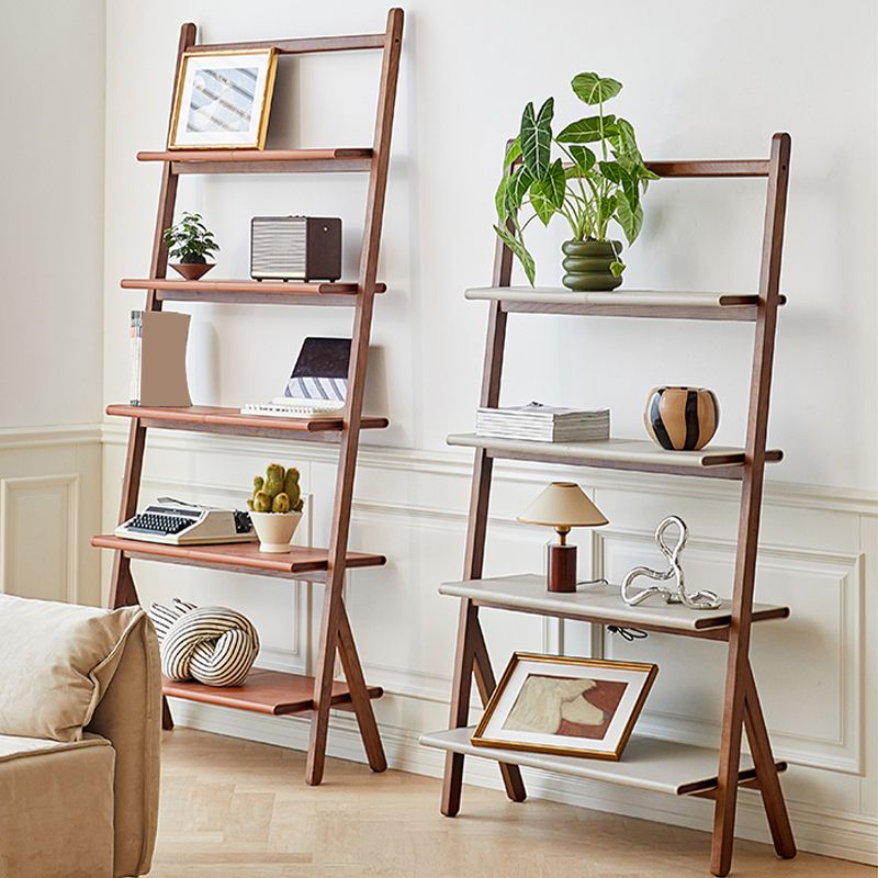 Modern Style Open Back Bookshelf Ladder Wooden Bookcase for Home Office