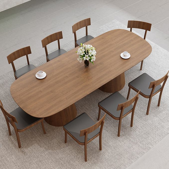 Oval Solid Wood Dining Table Contemporary Dining Table with Double Pedestal Base
