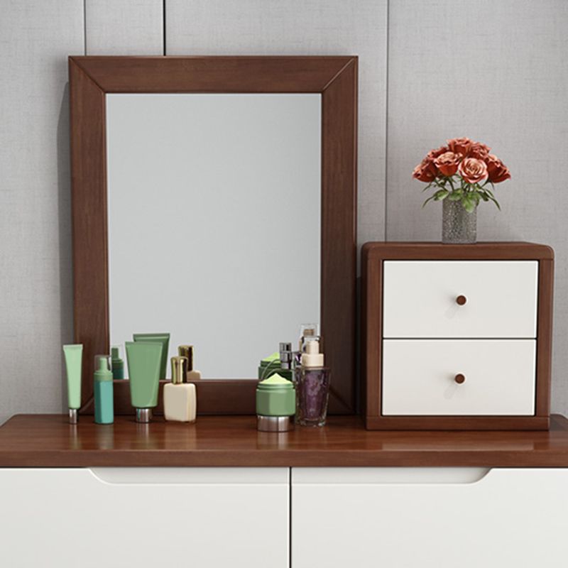 Nordic 4 Drawers Makeup Vanity Mirrored Wood Dressing Table Stool Set