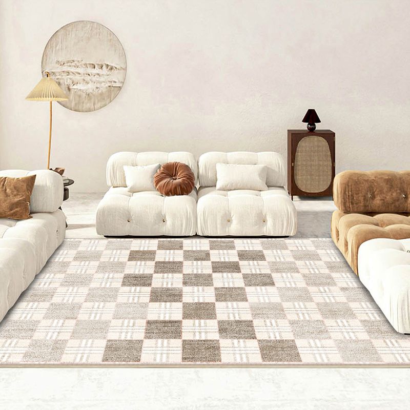 Apricot Modern Area Carpet Plain Pattern Polyester Area Rug Non-Slip Backing Rug for Living Room