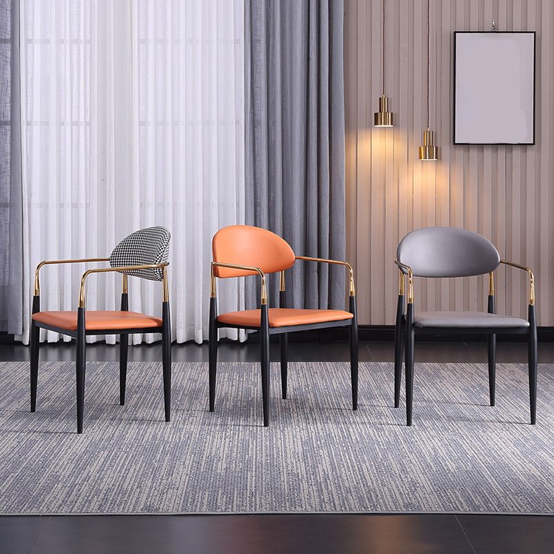 Glam Arm Chair Leather Metal Base Dining Chair for Dining Room