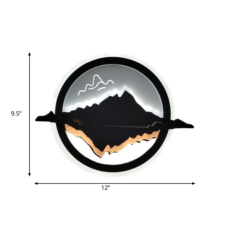 Black Rounded Mural Lamp Simplicity Style LED Acrylic Wall Mounted Lighting with Moon and Star Pattern