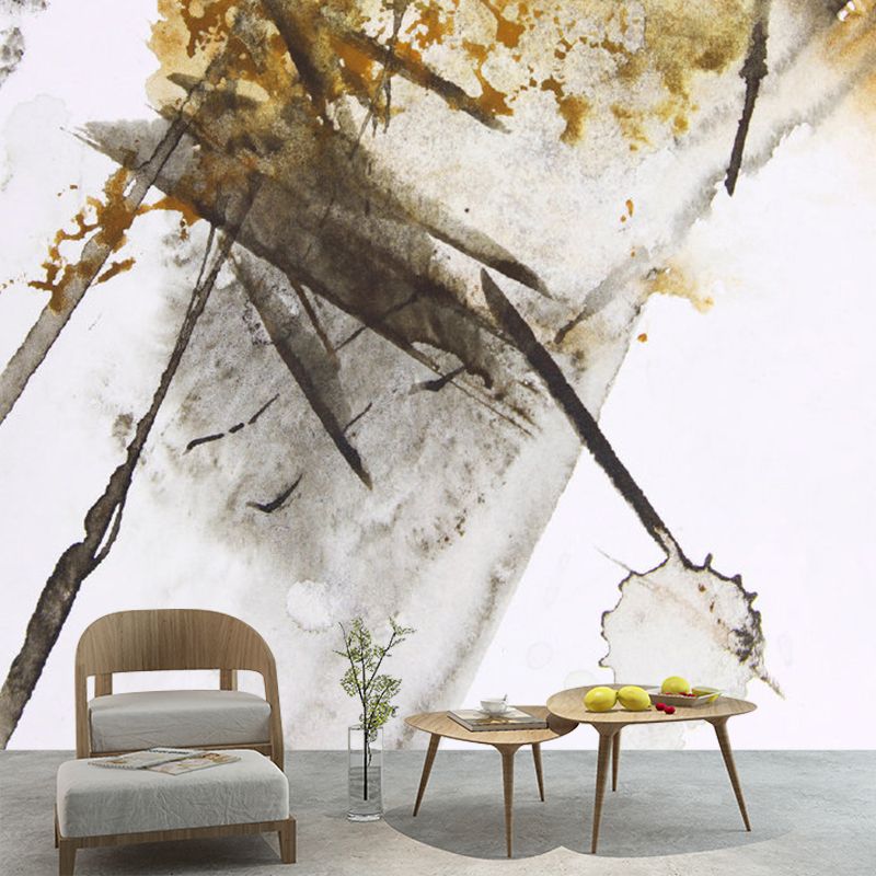 Artistry Abstract Scenery Murals Black-Yellow Stain-Proof Wall Covering for Living Room