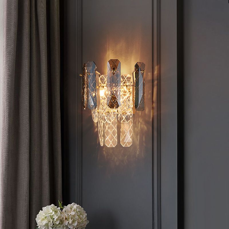 Modern Style Three-Tiered Wall Light Crystal 2 Light Sconces for Bedroom