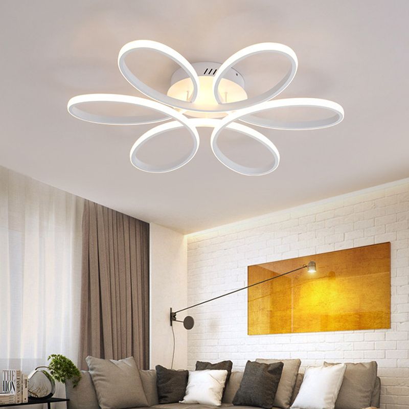 White Blossom Flush-Mount Light Fixture Modern Acrylic 23/29 Inches Wide LED Ceiling Lamp in Warm/White Light for Living Room