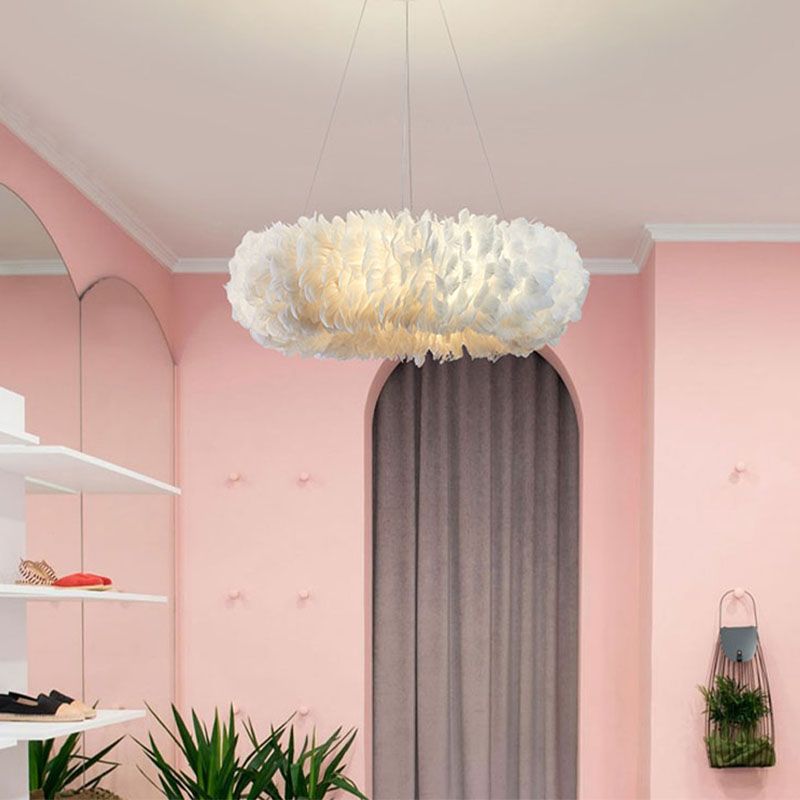 Multi-Kopf-Kronleuchterleuchten moderner Kronleuchter-Anhängerlampe mit weißem Federschatten