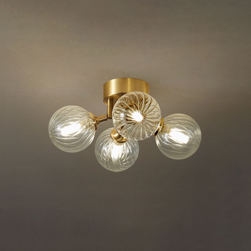 Modern Flush Light Fixtures Transparent Glass Sphere Flush Mount Lamp in Gold