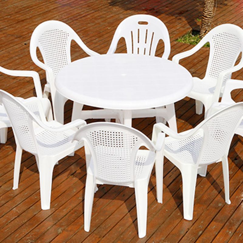 Contemporary Patio Table Plastic Round/Rectangle in White/Pink/Green/Blue with Umbrella Hole