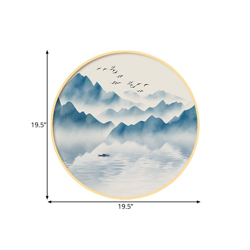 Ronde Acryl Wall SCONCE Licht Aziatisch grijs/blauwe bergrivier LED Mural Lighting in warm/wit licht