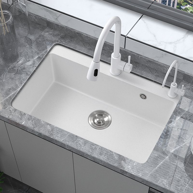 Modern Style Kitchen Sink Overflow Hole Design Drop-In Quartz Kitchen Sink in White