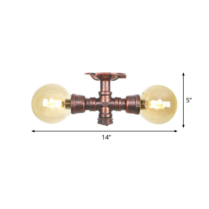 Plafonnier LED en verre ambré et cuivre, boule lumineuse à 2 têtes, luminaire de plafond semi-encastré pour ferme