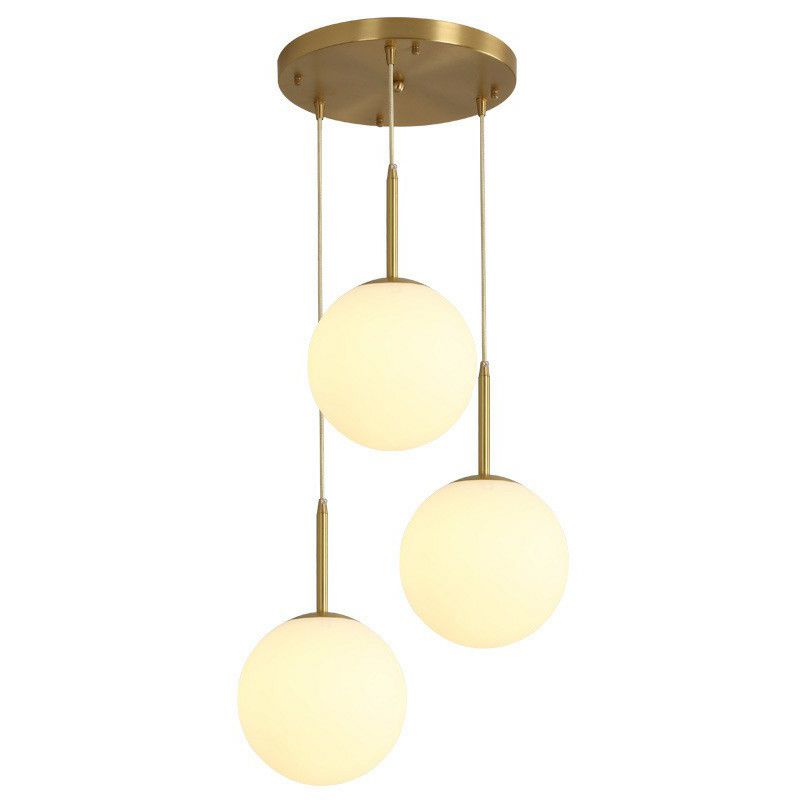 Sphere Opal Glass Multiple Lamp Pendant Minimalism 3-Bulb Gold Pendulum Light for Dining Room