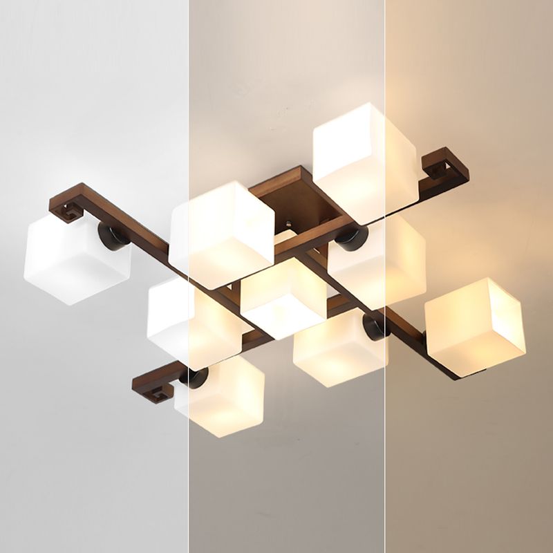 Square Shape Wood Flush Light Modern Style Multi Lights Flush Mount Fixture