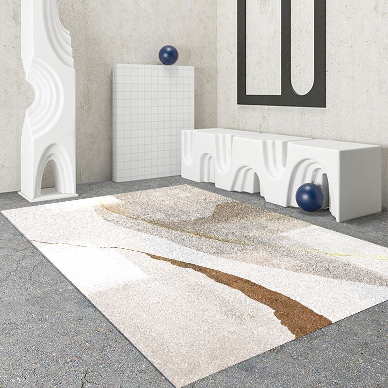 Modern Drawing Room Area Rug Color Block Polyester Area Carpet Non-Slip Backing Area Rug