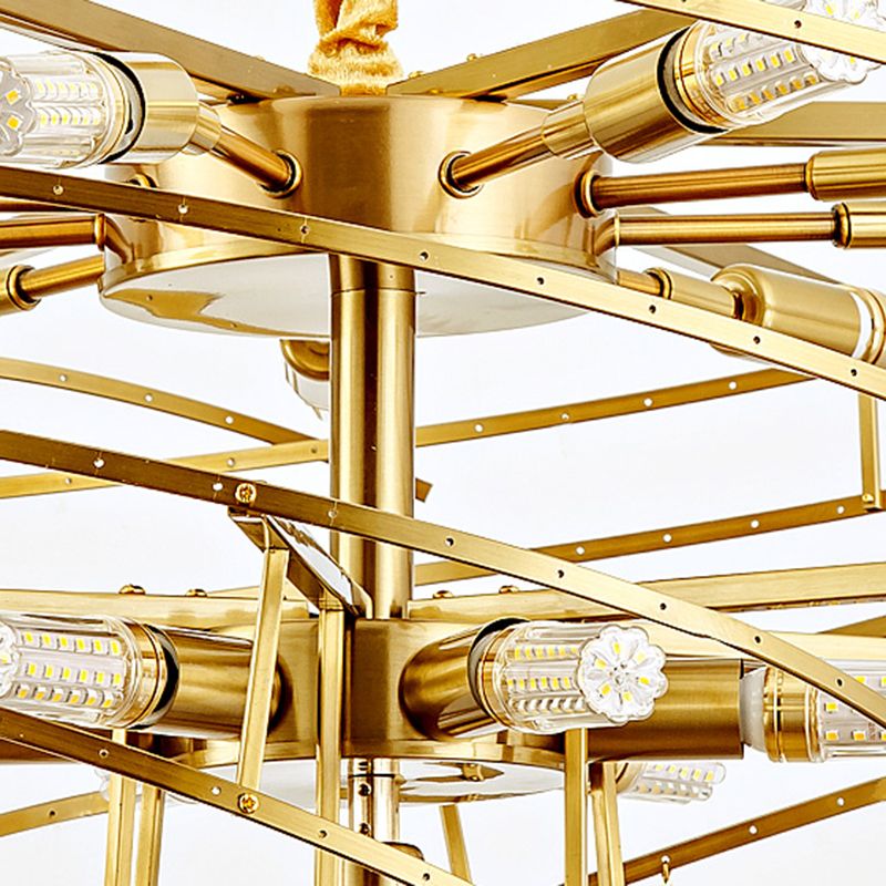Spiral Hanging Light Postmodern Tri-Sided Clear Crystal Rod 5 Heads Gold Pendant Chandelier