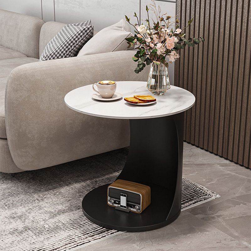 Contemporary Round Double Tier End Table Slate Top Side End Table