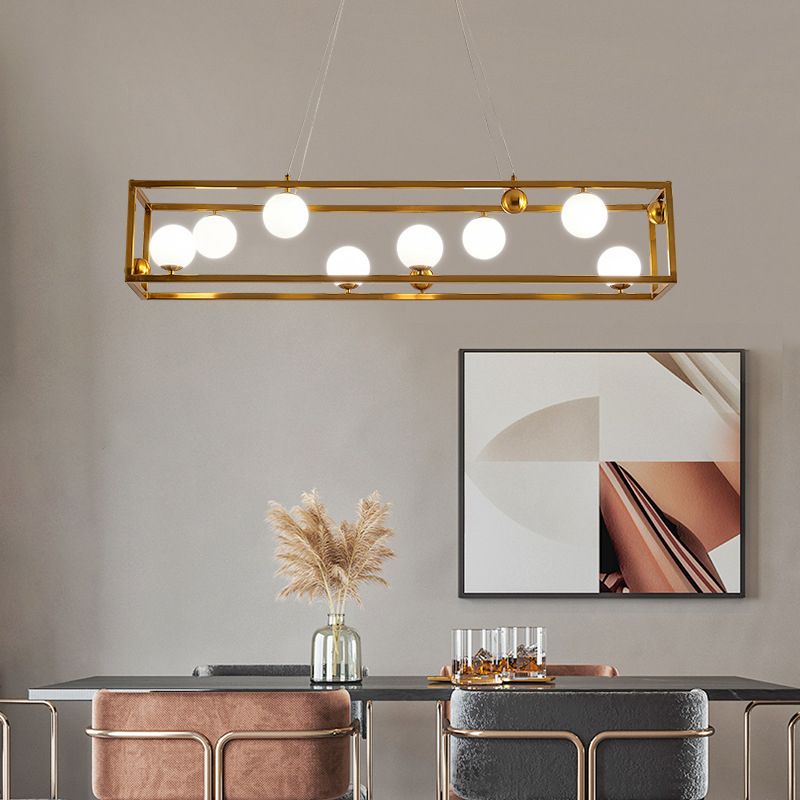 Rectangle Island Chandelier Lights Modern White Glass Pendant Lighting for Restaurant