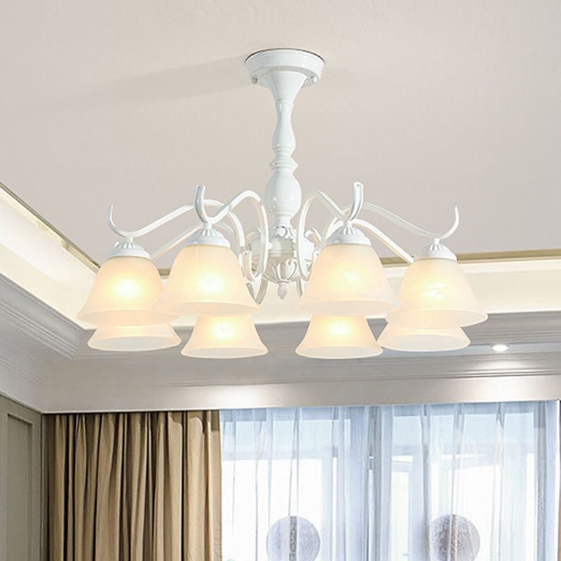 Bell Shade Handblown Glass Suspension Light Rustic Living Room Chandelier Light in White